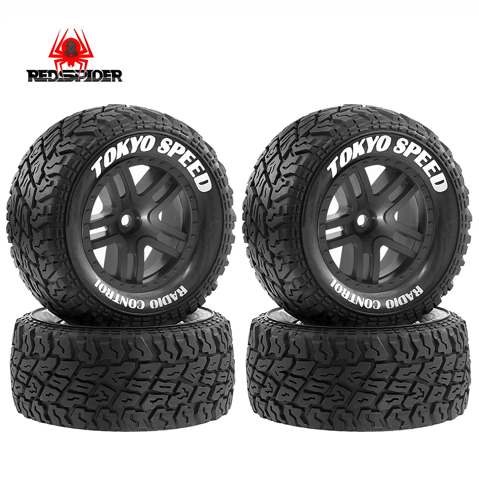 1set 1/10 Short Course Truck Tires Tyre Wheel With 12mm Hex For Slash Arrma Senton HuanQi 727 Vkar 10sc Hpi Rc Car