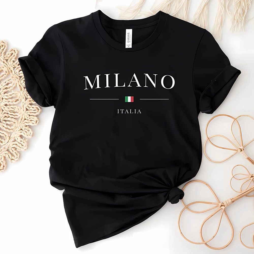 2023 Women's Summer Milano Letters Print Y2k T-shirt Ladies Short Sleeved Luxury Tees Clothing Loose Pure Cotton Soft Tops Tees