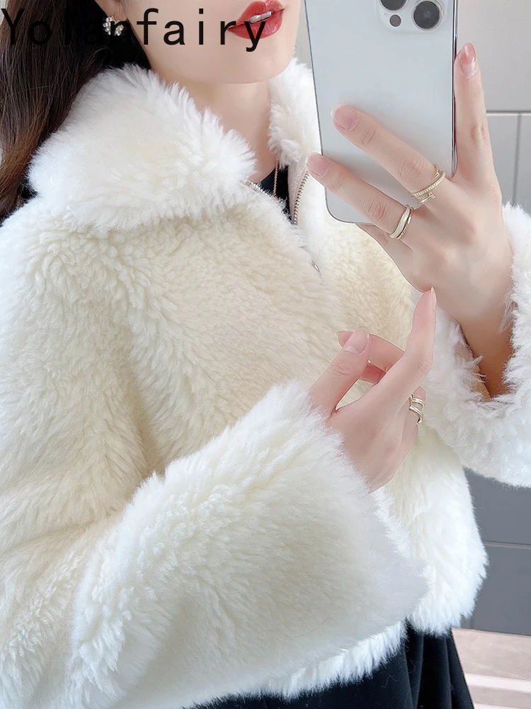 Real Lamb Fur Coat Women's Short Sheep Cut Fleece Coats 2023 Winter New Female Clothing Sweet Ladies Outwears Clothes for Women