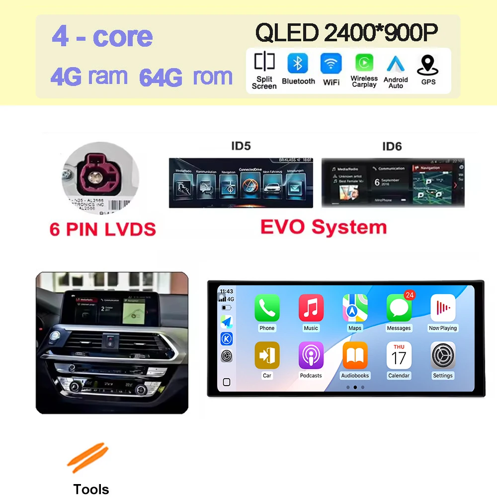 Android 15 Auto QLED Scherm 4G + Wifi Voor BMW X3 G01 X4 G02 2018 - 2022 EVO Systeem autoradio Multimedia Carplay DSP Stereo BT SWC - afbeelding 1