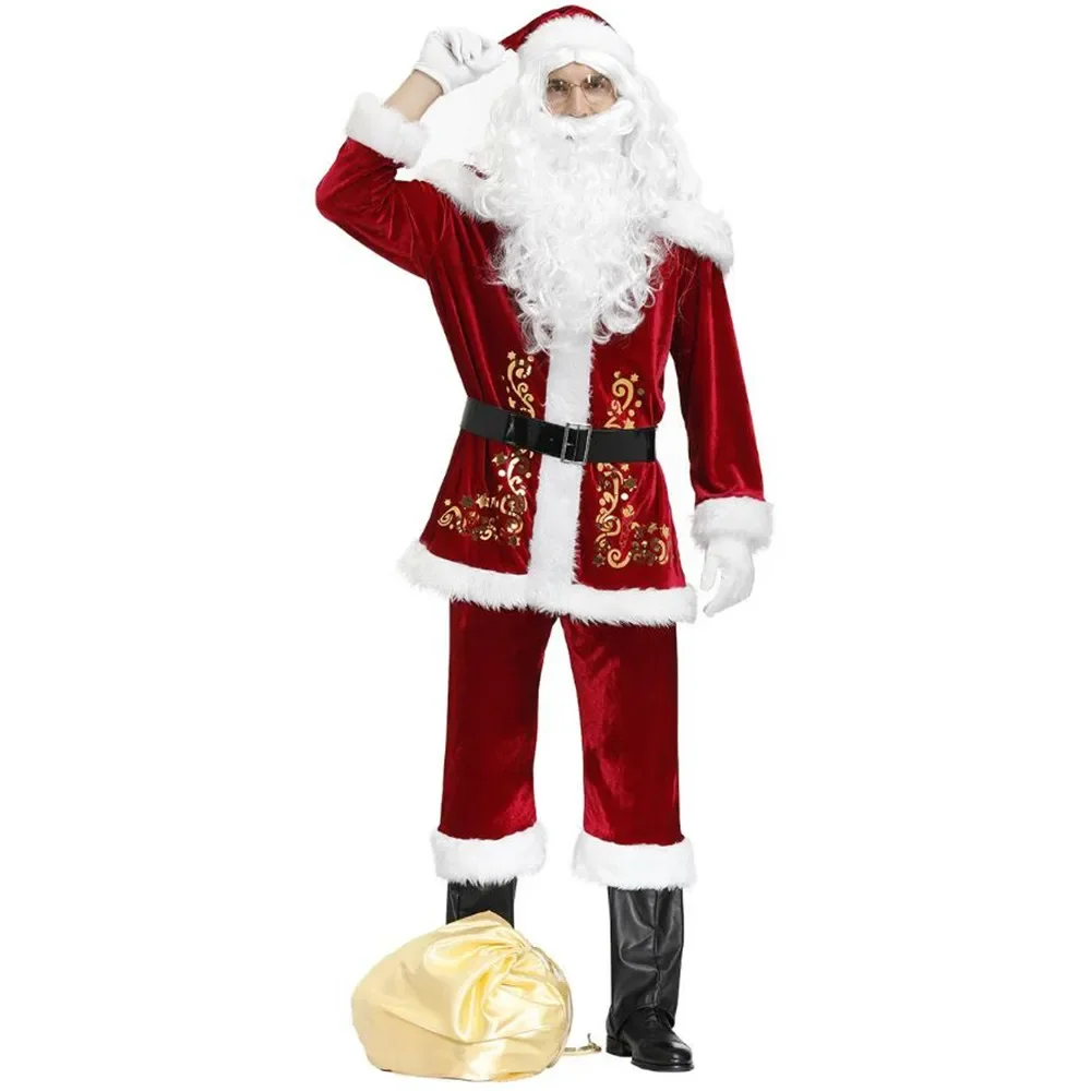 Men's Santa Claus cosplay Costume Father Christmas Fancy Dress New Year Xmas Outfit Suit Adult Man Christmas Costumes