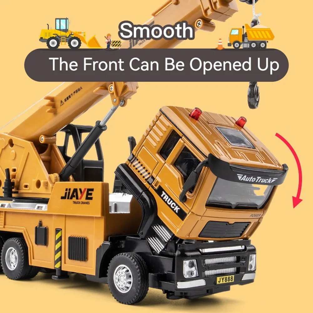 1/50 Scale Crane Engineering Car Model Toy Metal Vehicles Body Alloy Diecast Simulation Crane Rubber Tire Toys For Boys Gifts