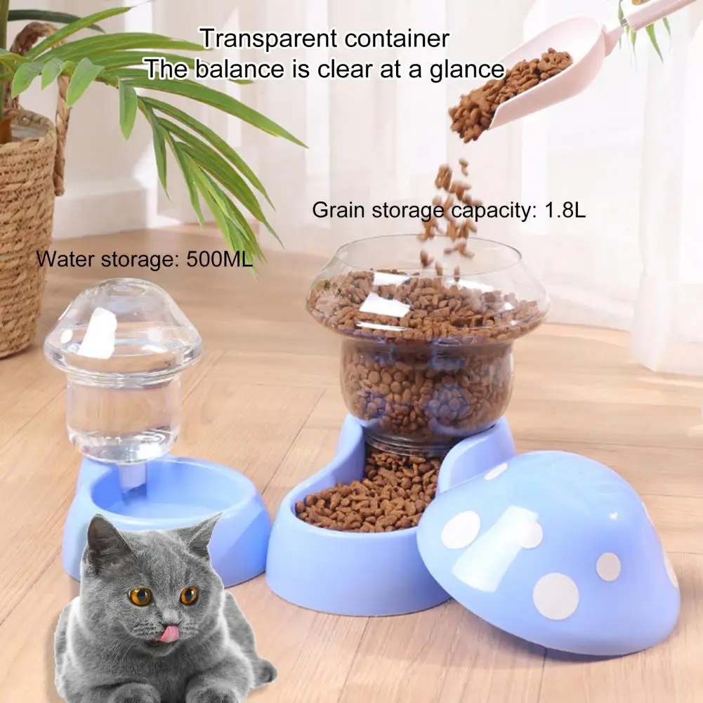 500ML/1.8L Cat Food Feeder Automatic Replenishment Large Capacity Mushroom Shape Pet Cat Water Food Container Dispenser For Pet