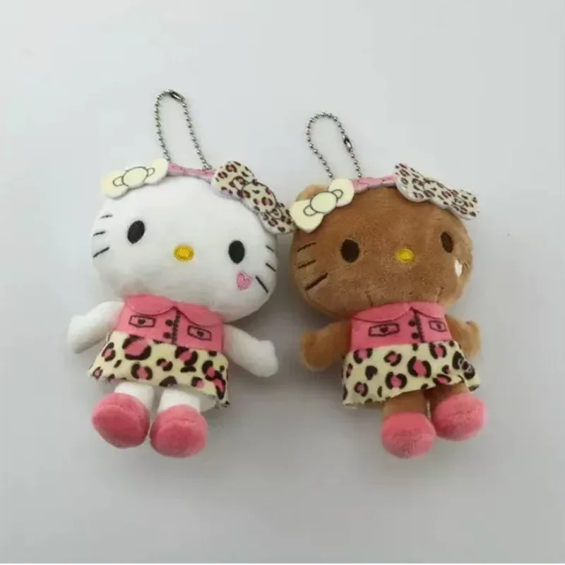 12Cm Sanrio Black Skin Hello Kitty Leopard Print Soft Plush Fill Doll Keychain Backpack Hang Ornaments Car Decoration Girl Gift