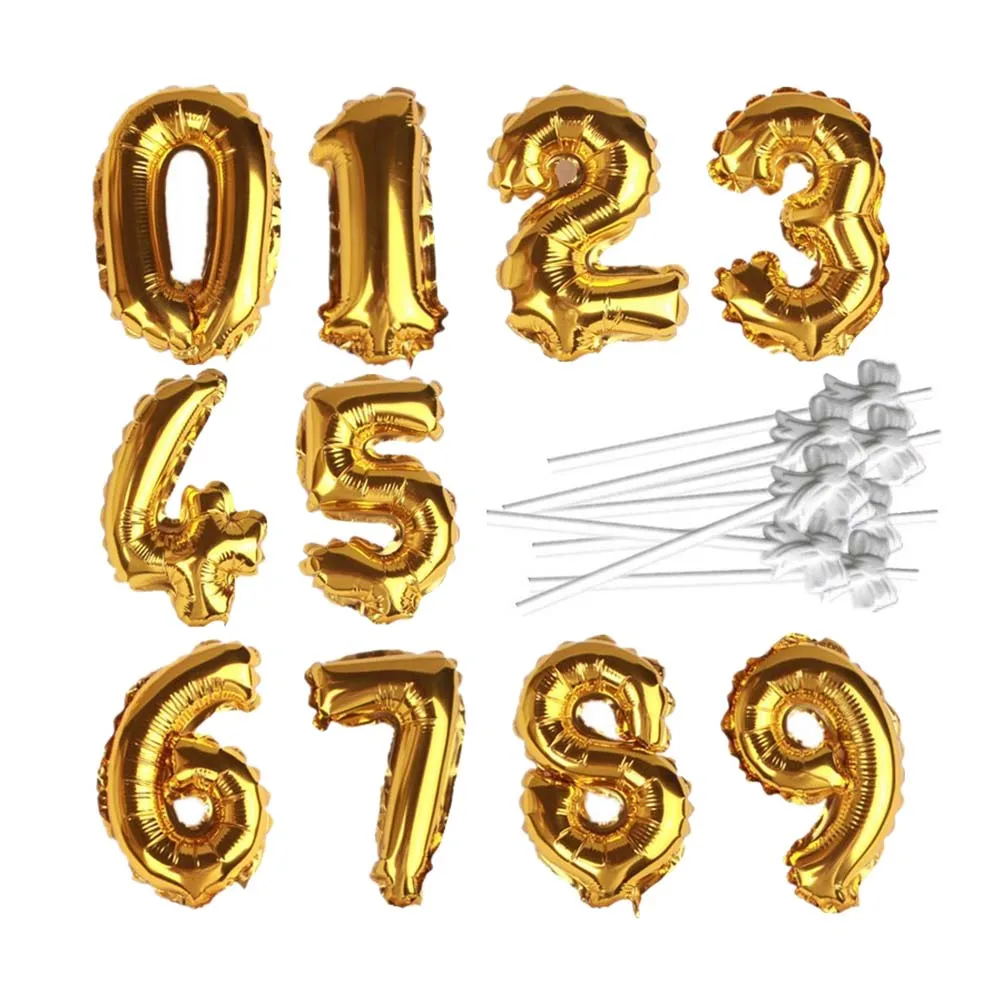

10pcs Number Balloon Cake Toppers Decorative Birthday Party Dessert Cupcake Anniversay Insert Cards Cake Decorations