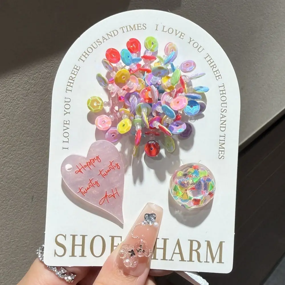 3pcs/set Flower Bead Chain Crystal Shoe Charms Sparkling Handmade Heavy Work Shoe Clips Elegant Korean Style Jelly Shoes Charm