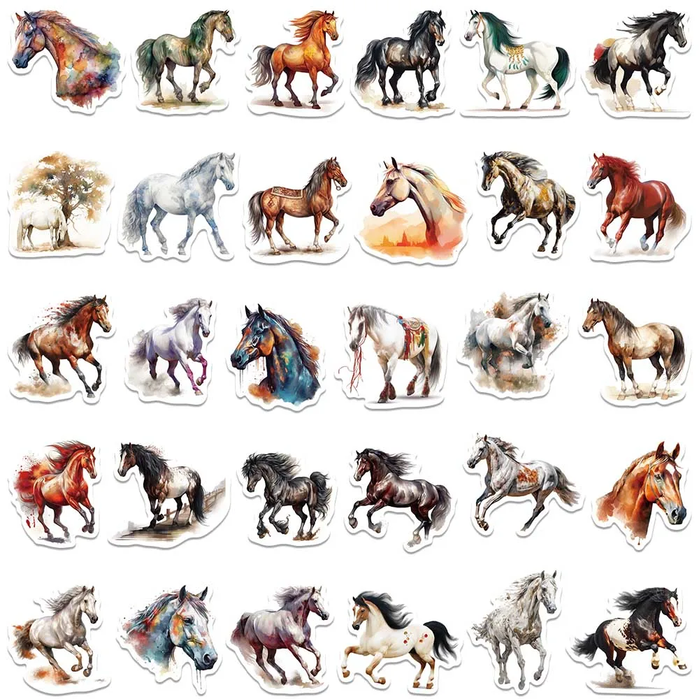 60pcs Aesthetic Cartoon Watercolor Animals Horses Stickers For Laptop Water Bottle Luggage Notebook Waterproof Graffiti Decals