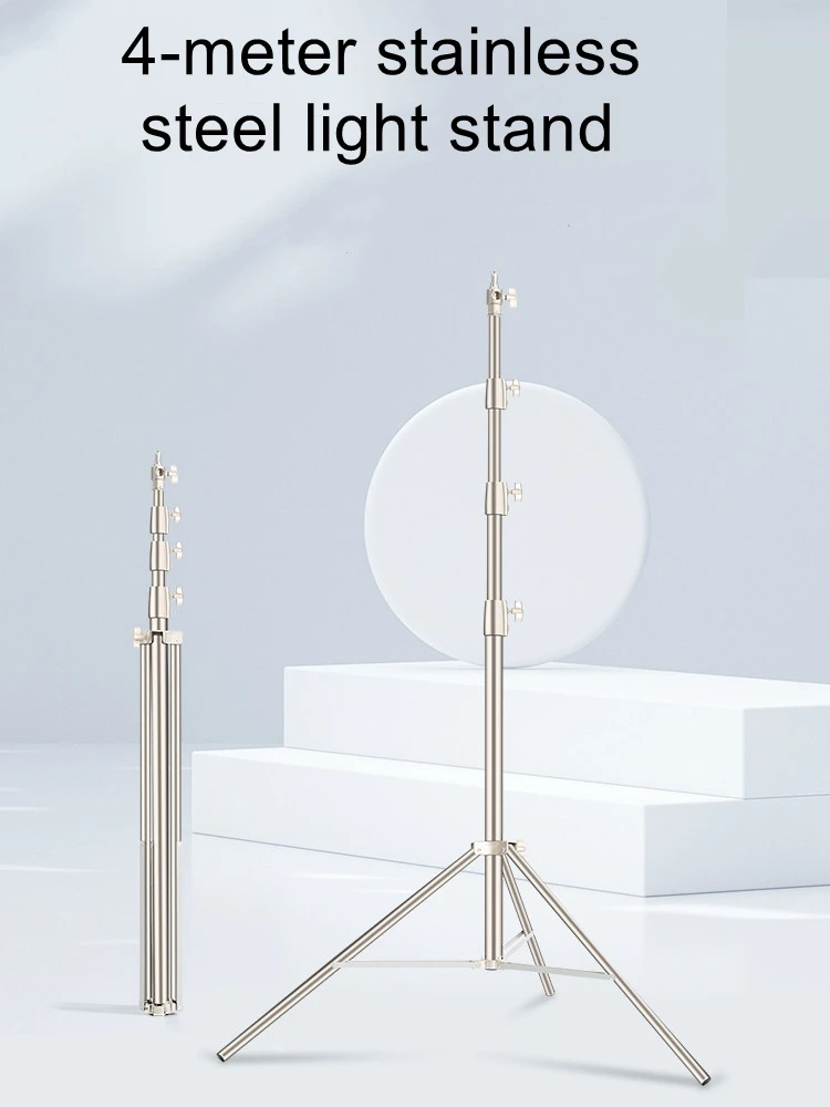 4m Photography Stainless Steel Light Stand, Studio Fill Light, Portable, Foldable, Telescoping, Sturdy, Heavy-Duty Tripod