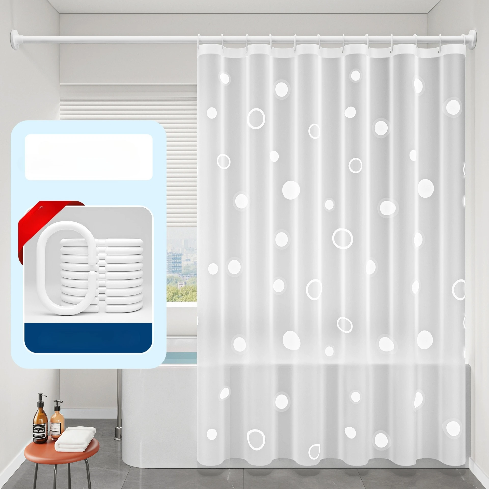 Shower Curtains White Circle Waterproof Bathroom Curtain for Toilet Mildew Proof Peva Fabric with Hooks Round Print Modern Style