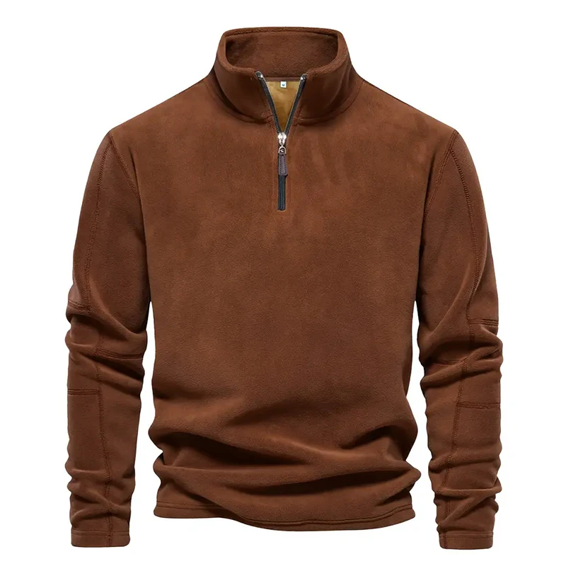 2024 Winter Quality Thicken Warm Fleece Jacket for Men Zipper Neck Pullover Men's Sweatshirt Soft Shell Mens Jacket