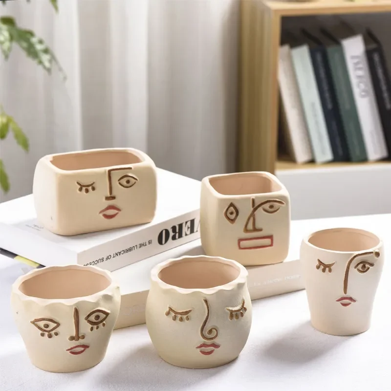 Creative Hand-painted Human Face Fleshy Flower Pot Breathable Ceramic Modern Living Room Bedroom Decoration Home Decoration
