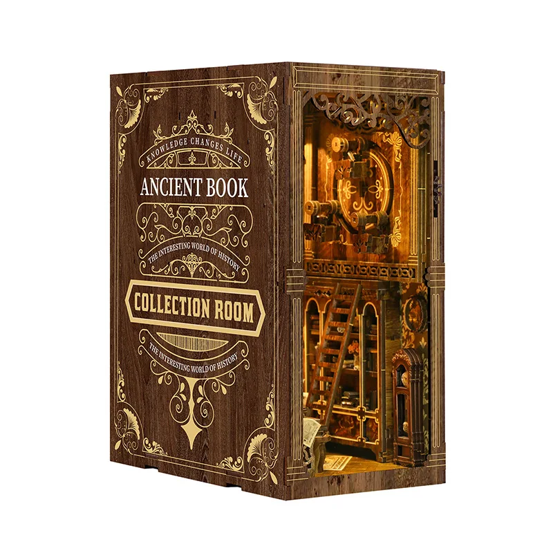 Venda quente diy livro nook prateleira kits de inserção de madeira modelo em miniatura kit cyberrpunk estante montado estante decoração para casa encaixotado