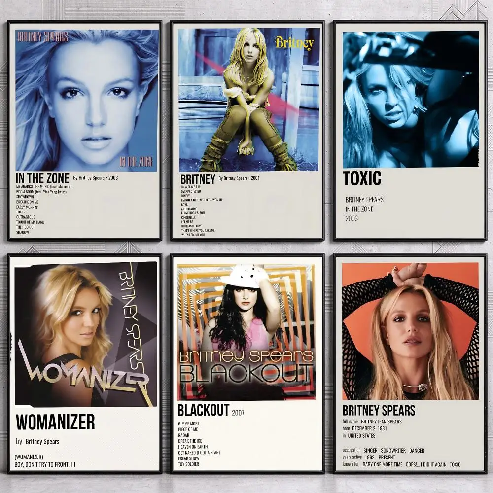 Y2K Pop Singer B-Britney S-Spears Album Poster Wall Art Print Sticker for Bedroom Living Room Dorm Office Modern Home Decor Gift