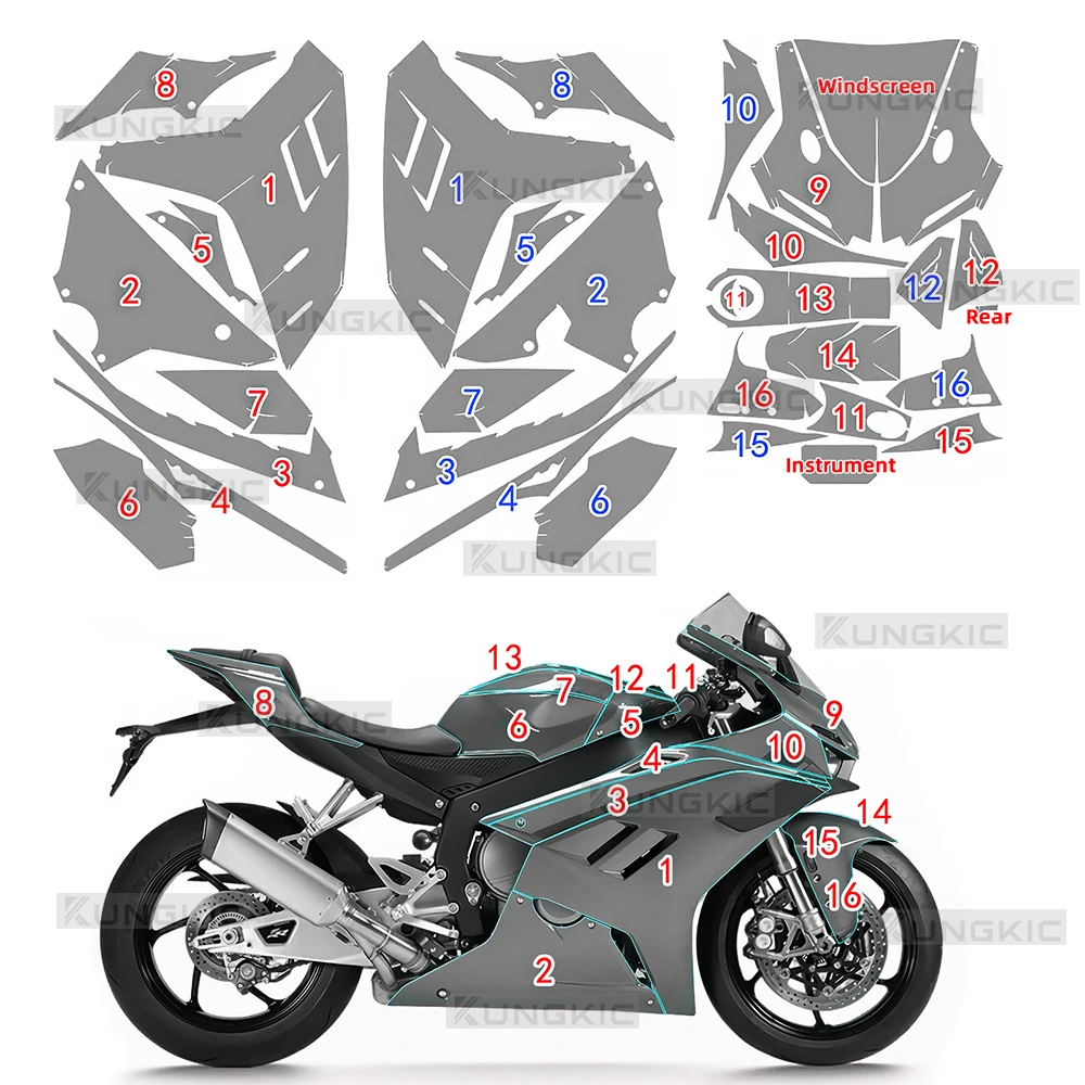 

Motorcycle Fairing Protective Film for ZXMOTO 820RR ZHANG XUE 820RR ZX820RR TPU Paint Protection Anti-scratch Sticker Invisible