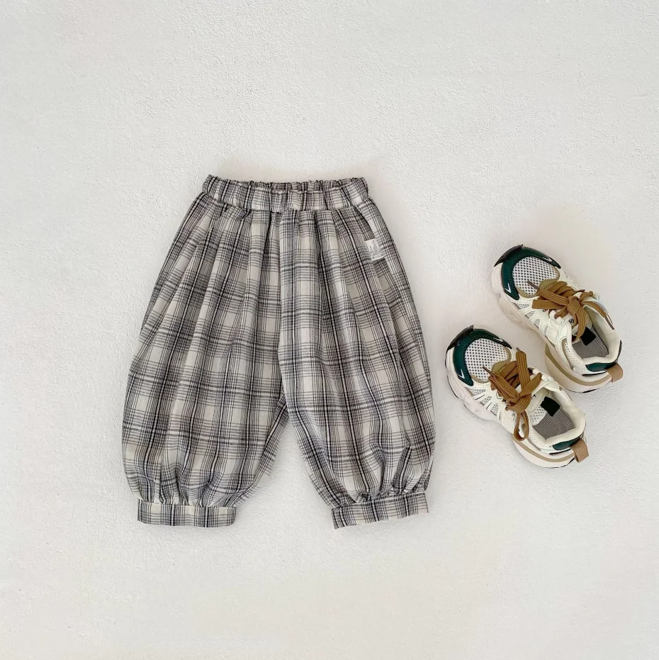 

Весенне-осенняя новая одежда для малышей 0-3 лет, клетчатые широкие брюки в стиле ретро для женщин и малышей, клетчатые штаны-харун