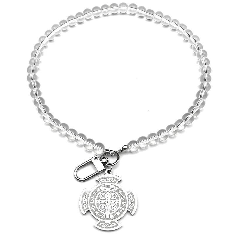 الكاثوليكية سانت بنديكت وسام الفولاذ المقاوم للصدأ الصليب سيارة قلادة للنساء الرجال الذهب اللون الزجاج سلسلة تميمة مجوهرات سانيتو