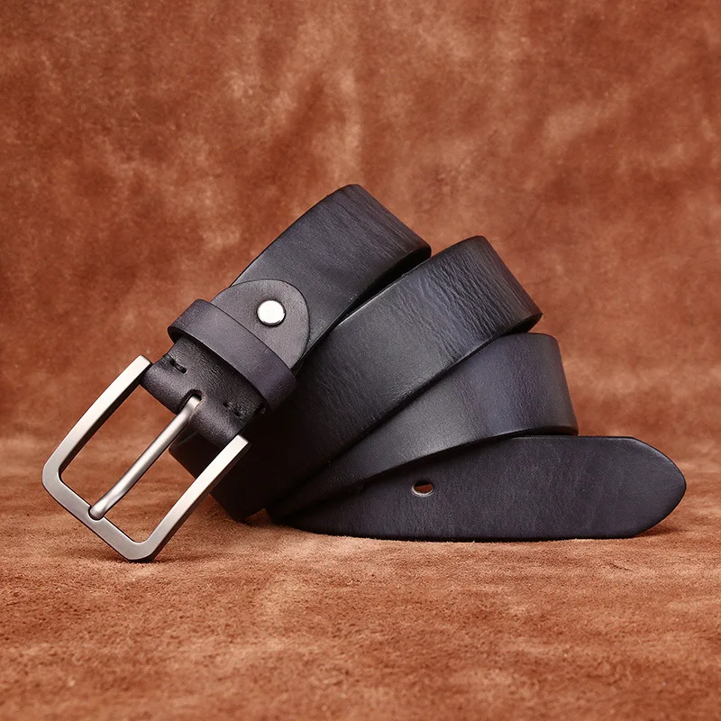 

100% Pure Cowhide 3.8cm Wide Stainless Steel Pin Buckle Belt For Men Genuine Leather Retro Versatile Casual Male Jeans Belts