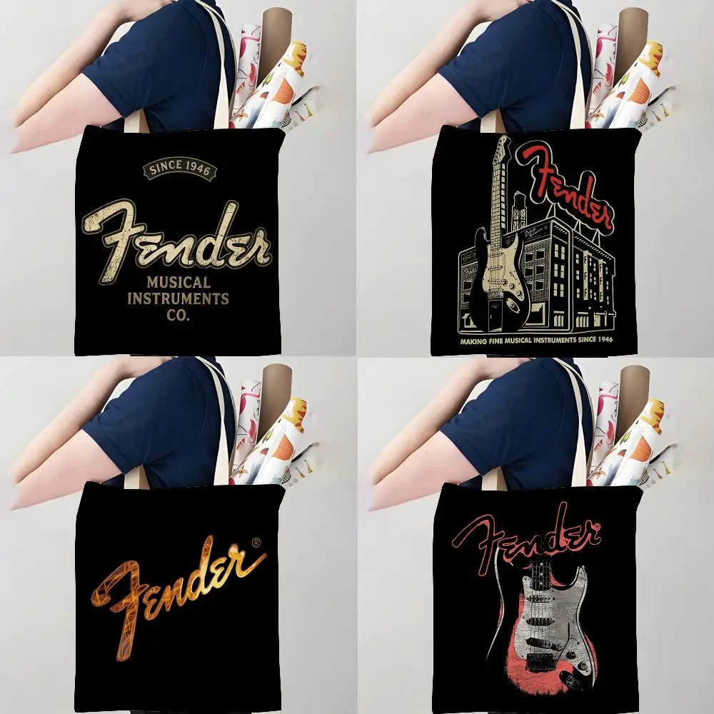 Guitar F-FenderS Logo Storage Bags Canvas Double-Sided Print Tote Bag Large Capacity Shoulder Fashion Shopping Handbag