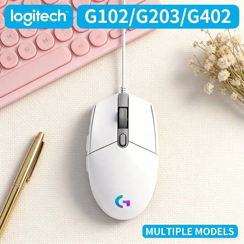

Игровая мышь Logitech G102 G203 G402 проводная, с высоким разрешением DPI, настраиваемой подсветкой и комфортным хватом для долгих часов игры