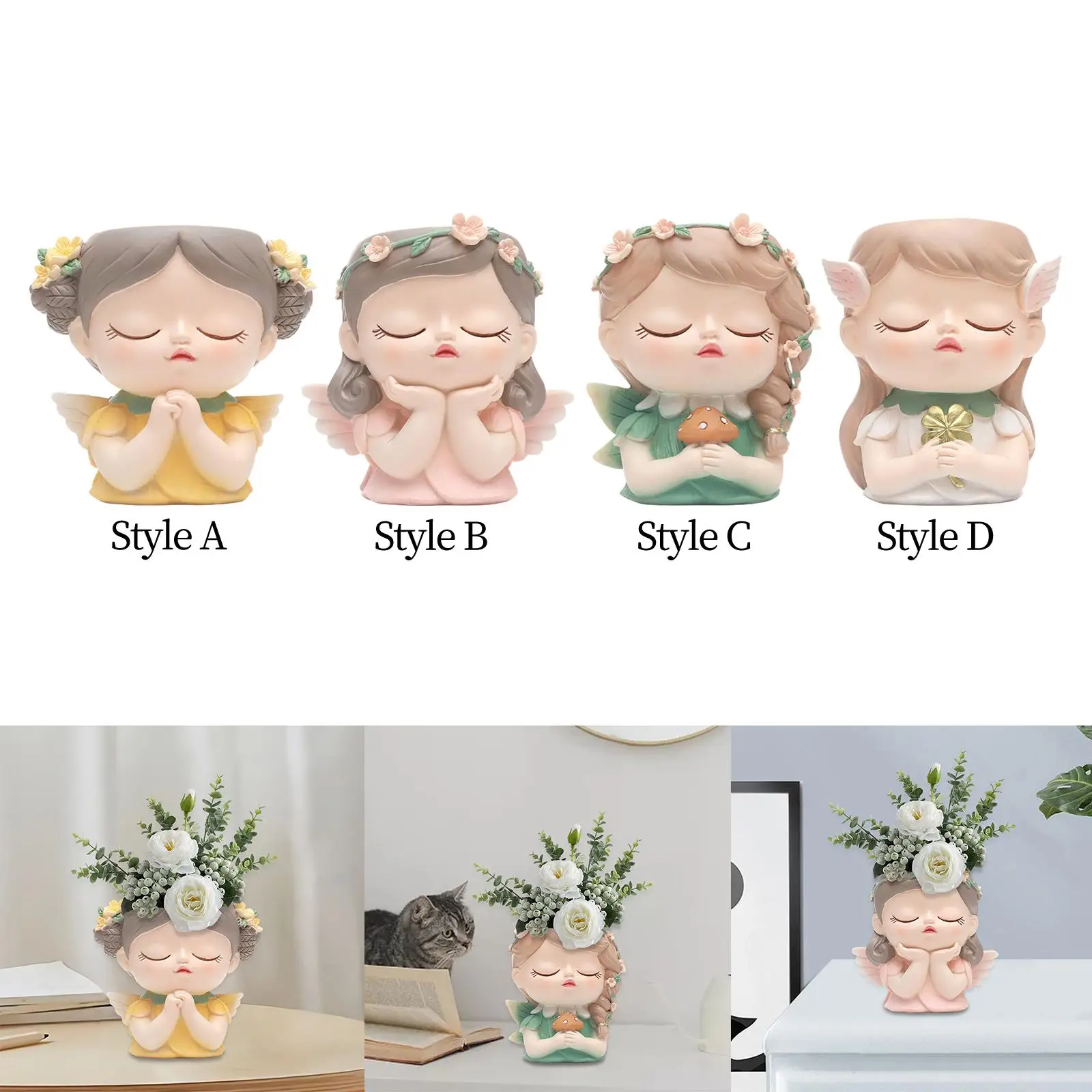 Girl Head Planter Pot Decorative Vase Sculpture Girl Statue Cute Flowerpot for Living Room Bedroom Bookshelf Home Decoration