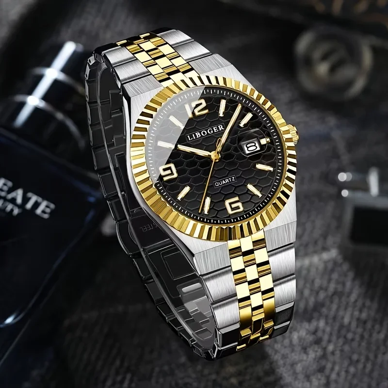 1 Piece Men's Casual Business Quartz Wristwatch, Fashion Round Dial, Stainless Steel Strap, Calendar Display