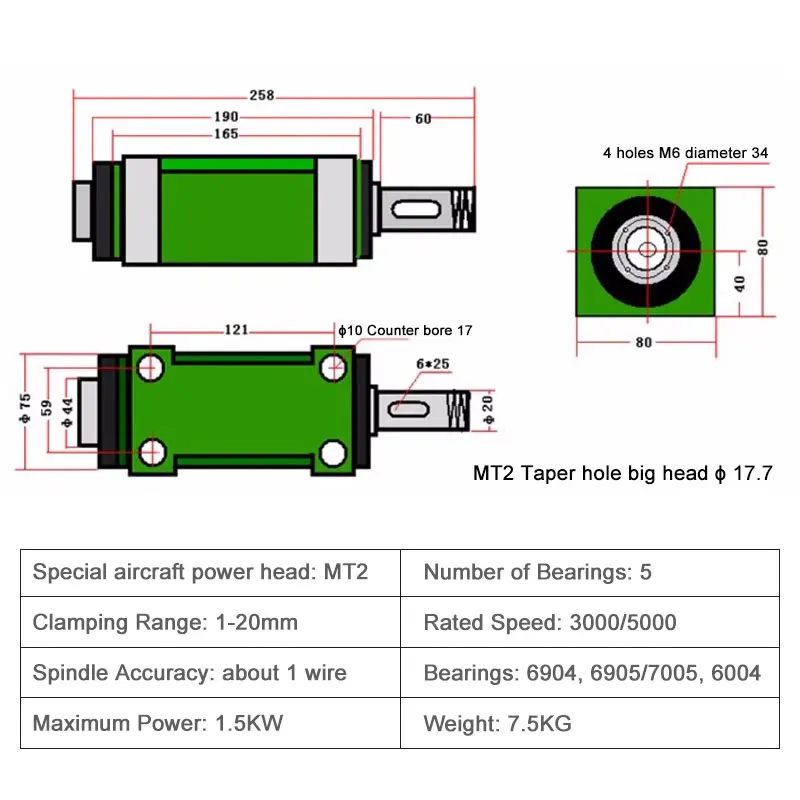 BT30/MT2/MT3 Taper Hole Power Head Spindle Head Cutting Head Drilling Milling Machine Spindle Machinetool Modification