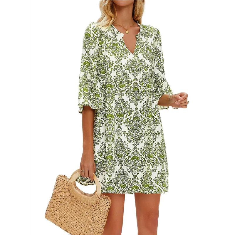 ASDS-Vestito Boho estivo da donna 2025 Casual scollo a V Babydoll con maniche a volant Mini tunica floreale Petite prendisole