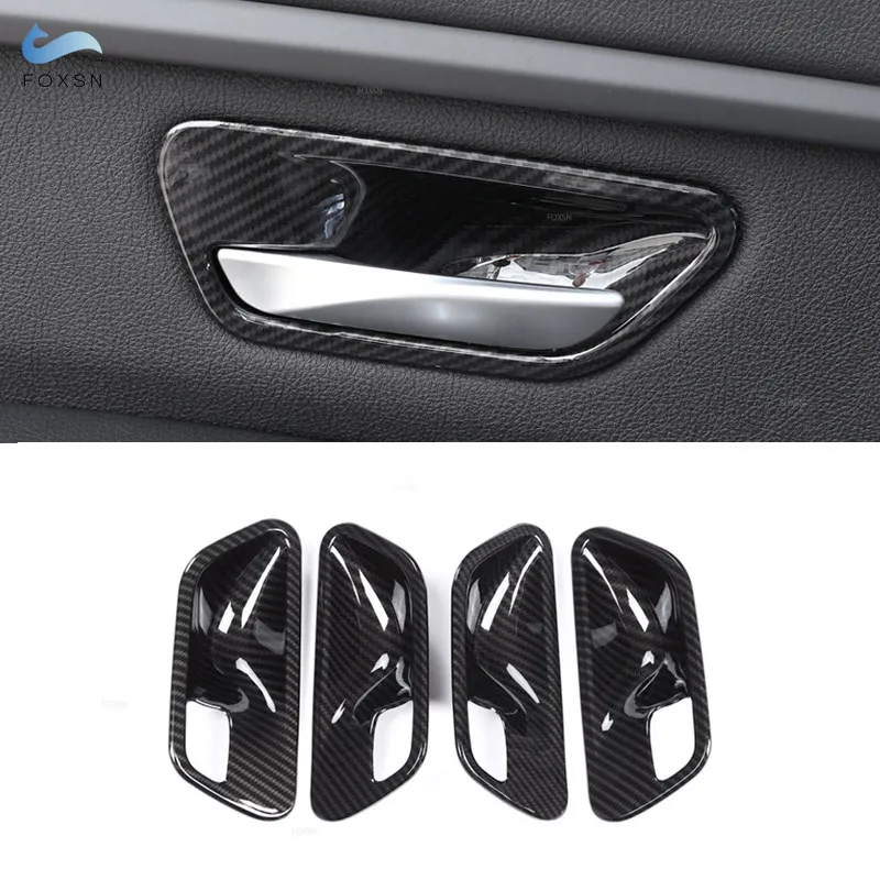 For BMW 3 4 Series F30 F32 2013 2014 2015 2016 2017 2018 Carbon Fiber Texture / Sliver Car Interior Door Handle Bowl Cover Trim