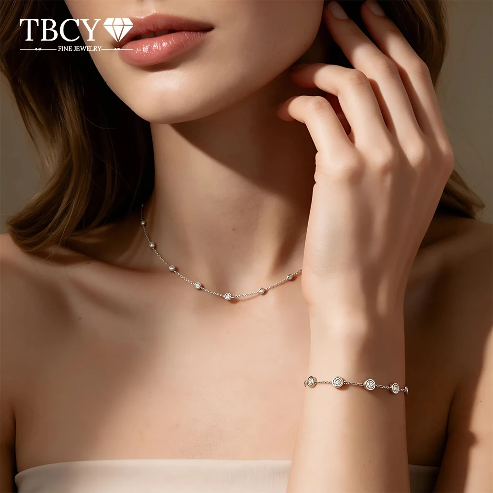 TBCYD Moissanite Jewelry Set D Color Necklace&Bracelet Sets 3/4mm Stone Real 925 Sterling Silver Jewellery for Woman Gift Set
