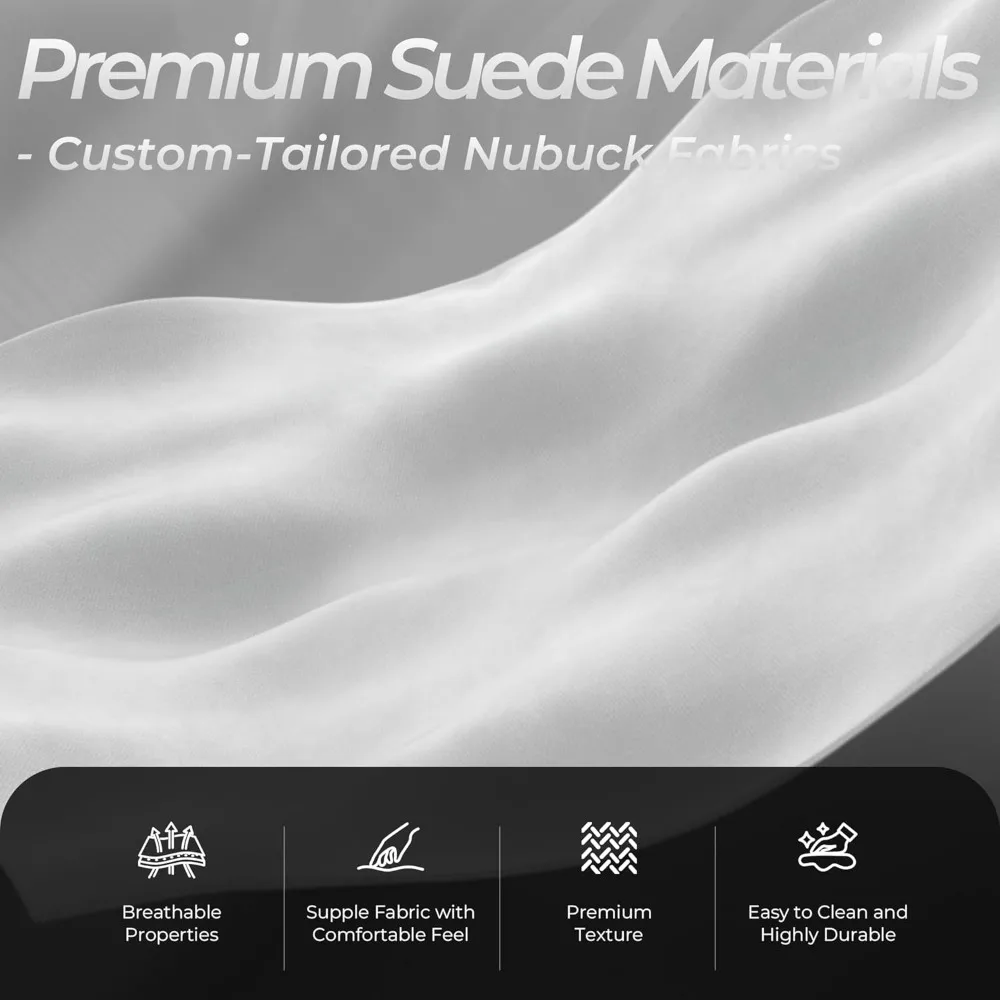 كرسي ألعاب مريح من قماش الجلد السويدي يسمح بالتهوية مع مساند للذراعين ثلاثية الأبعاد وعجلات من البولي يوريثان ودعم قطني للتدليك للاعبين الكبار والطويل