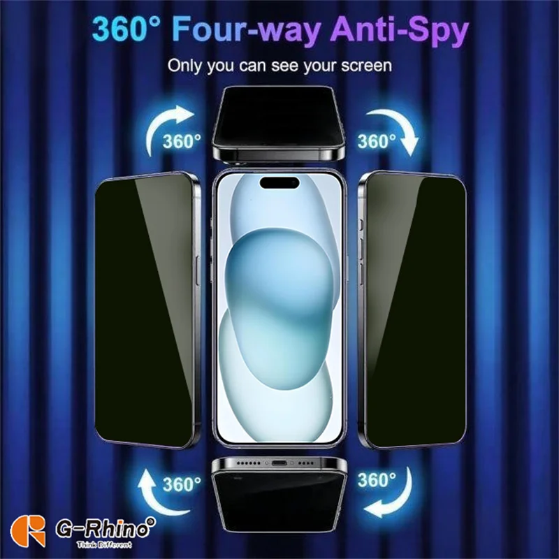 G-Rhino 1/2 قطعة واقي شاشة الخصوصية آيفون 15 برو XR X XS MAX المضادة للتجسس الزجاج المقسى آيفون 16 11 12 13 14 برو ماكس #2