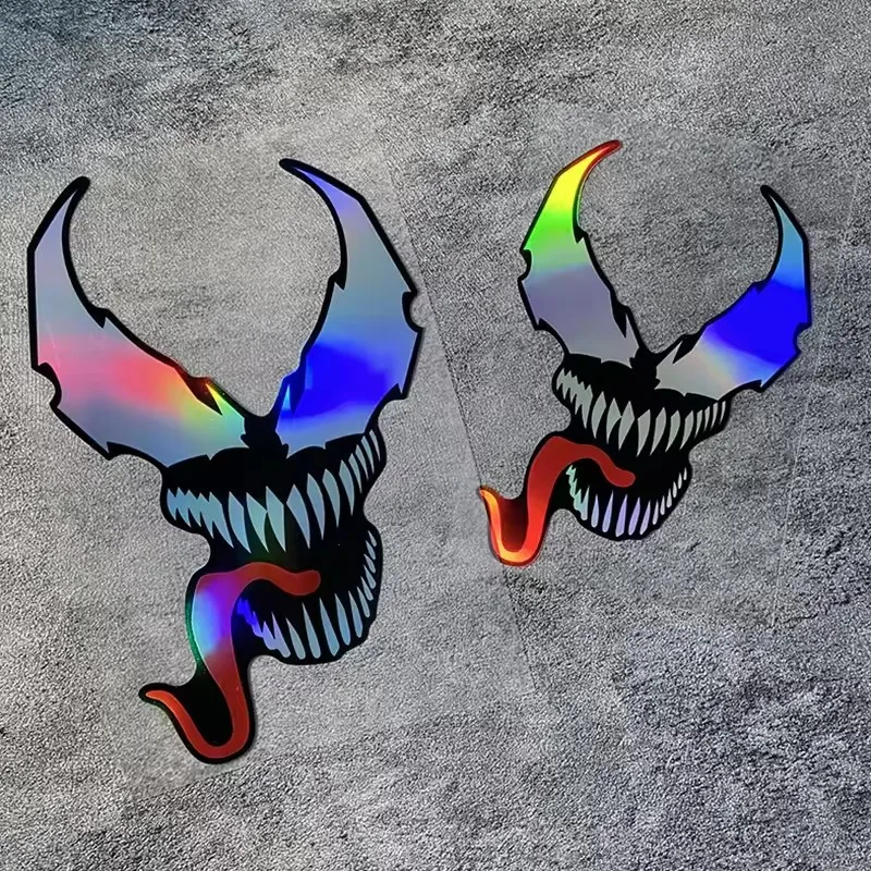 2PC Laser Anime Devil Red Tongue Waterproof Sunscreen Sticker Vinyl Decal For Motorcycle Fuel Tank Windshield Fairing Decor