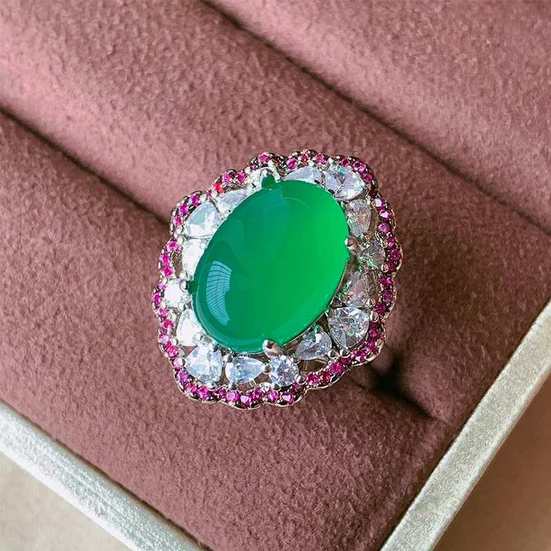 New gold-plated ice chrysoprase with fluorescent green effect, plain design, elegant set 10*14