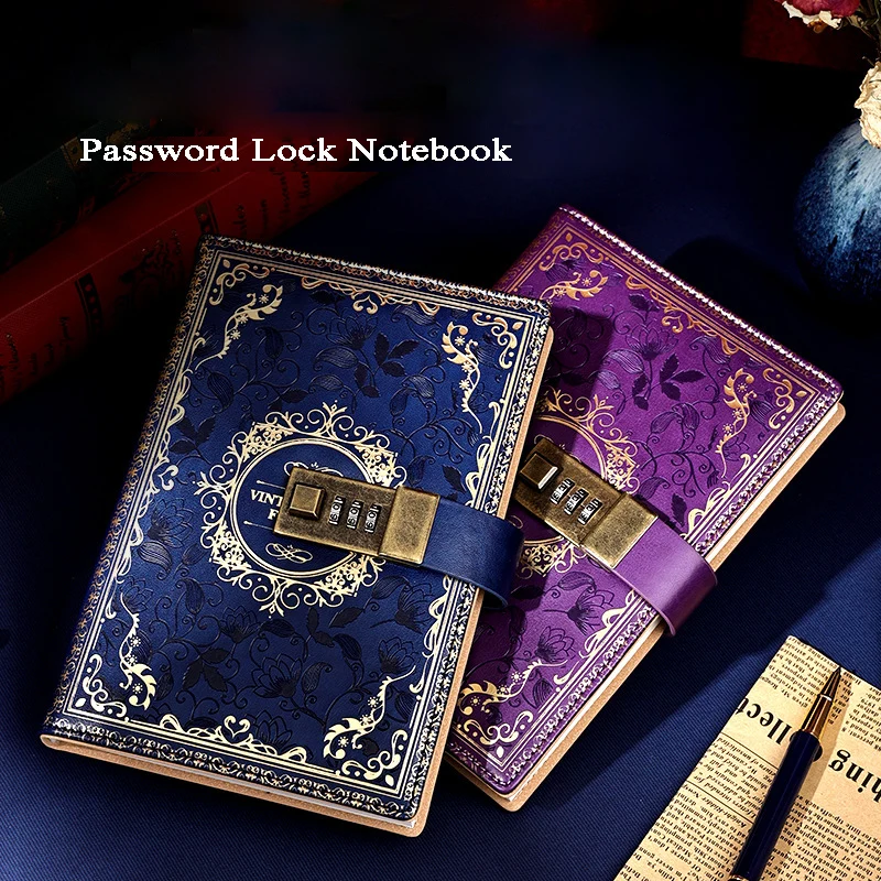 Diary B6 Journal with Lock Notebook Password Padlock Notepad Agenda Planner Stationery Sketchbook Organizer Office Note Book Set