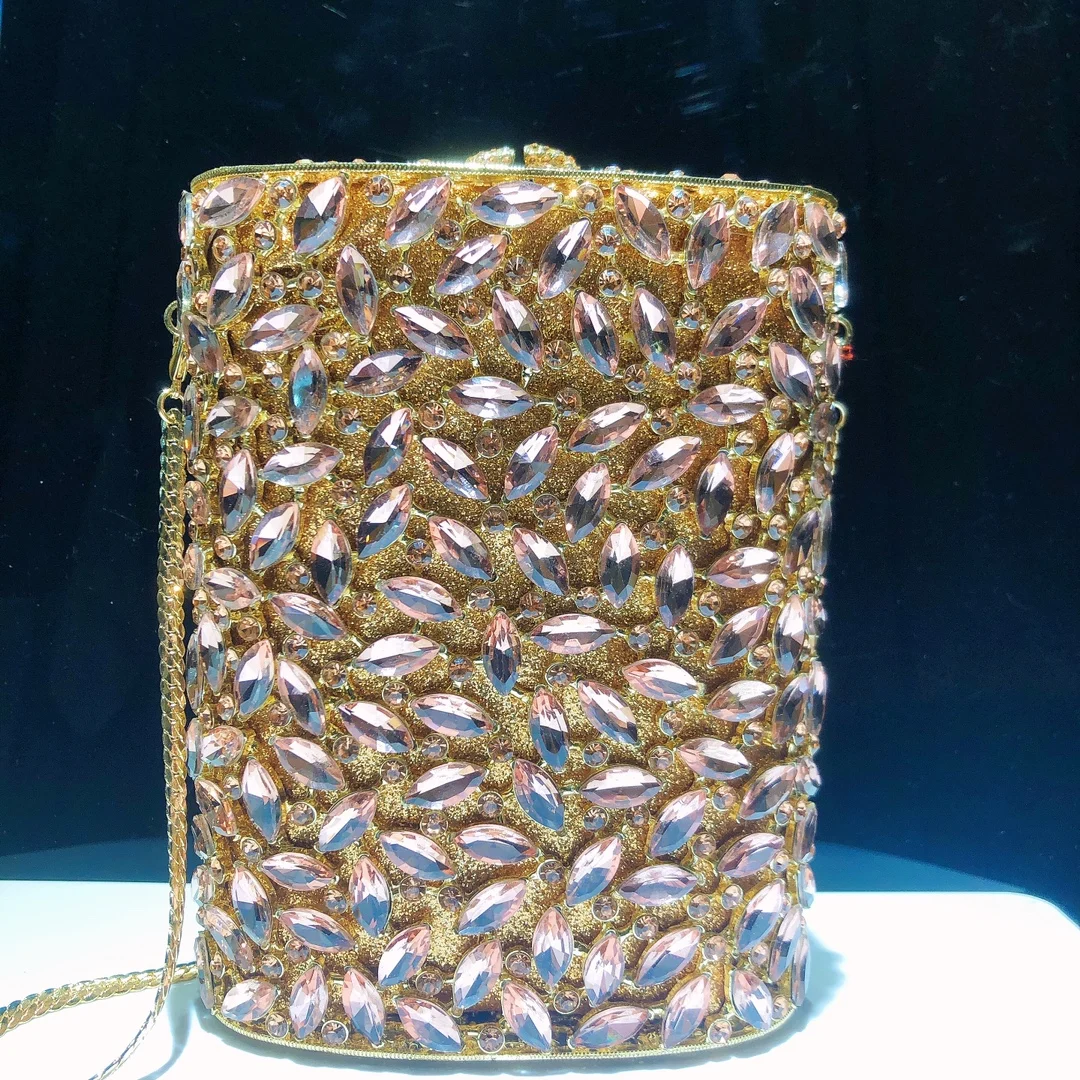Horse Eye Glass Wine Jug With Diamonds Dinner Bag Hollow Metal Hard Box Diamond Clutch Banquet Women's Bag Bolso De Fiesta Mujer
