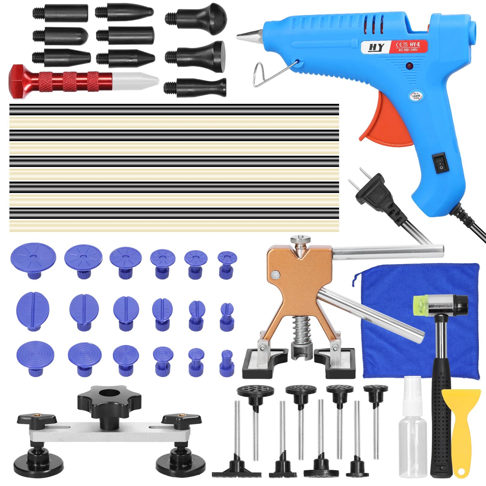 

51 шт. комплект для ремонта вмятин без покраски — регулируемый набор для удаления вмятин на кузове автомобиля с золотым подъемником для вмятин, съемником моста и клеем