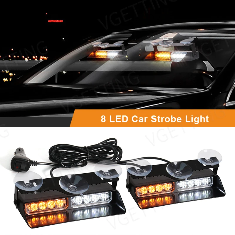 

2 In 1 Car Strobe Warning Light 16LED Interior Front Windshield Emergency Lamp Yellow White LED Flashing Lights For Vehicles 12V