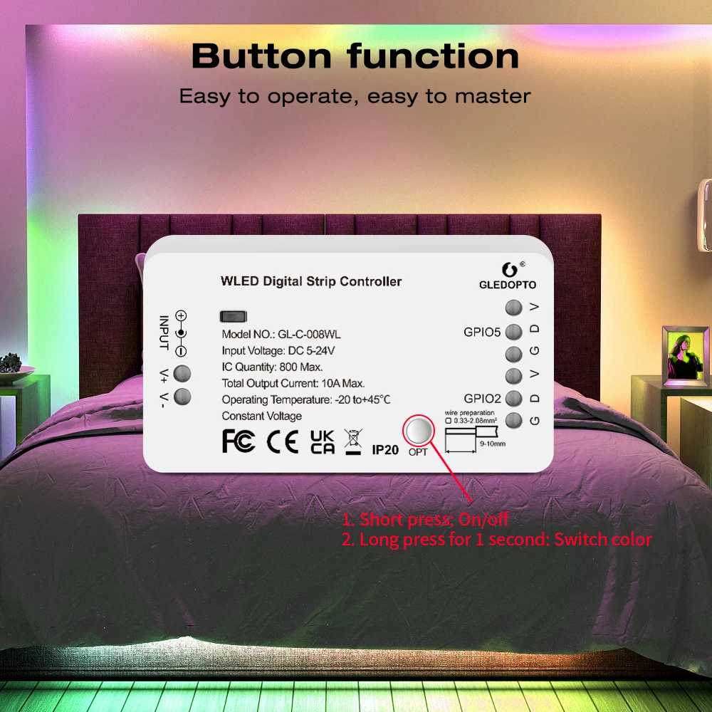 GLEDOPTO WLED LED Strip Controller Smart Light 100 Dynamic Lighting Mode DIY WiFi APP Control 800 IC WS2812b WS2811 SK6812 Strip