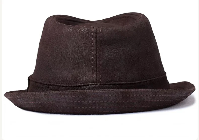 New 2024 Man High Quality Genuine Leather Formal Hat Jazz Gentleman Goat Skin Suede Short Brim Black/Brown Top Hat Malee