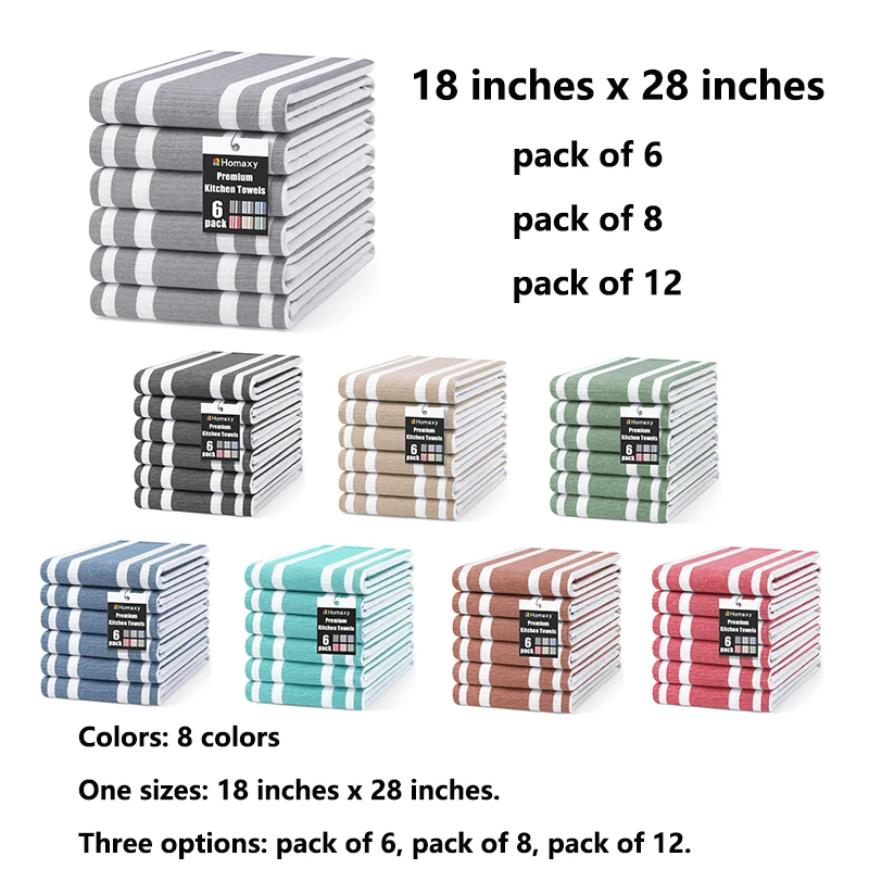 

Большие кухонные полотенца Homaxy из хлопка: полосатые и махровые, с высокой впитываемостью, набор с петлей для подвешивания