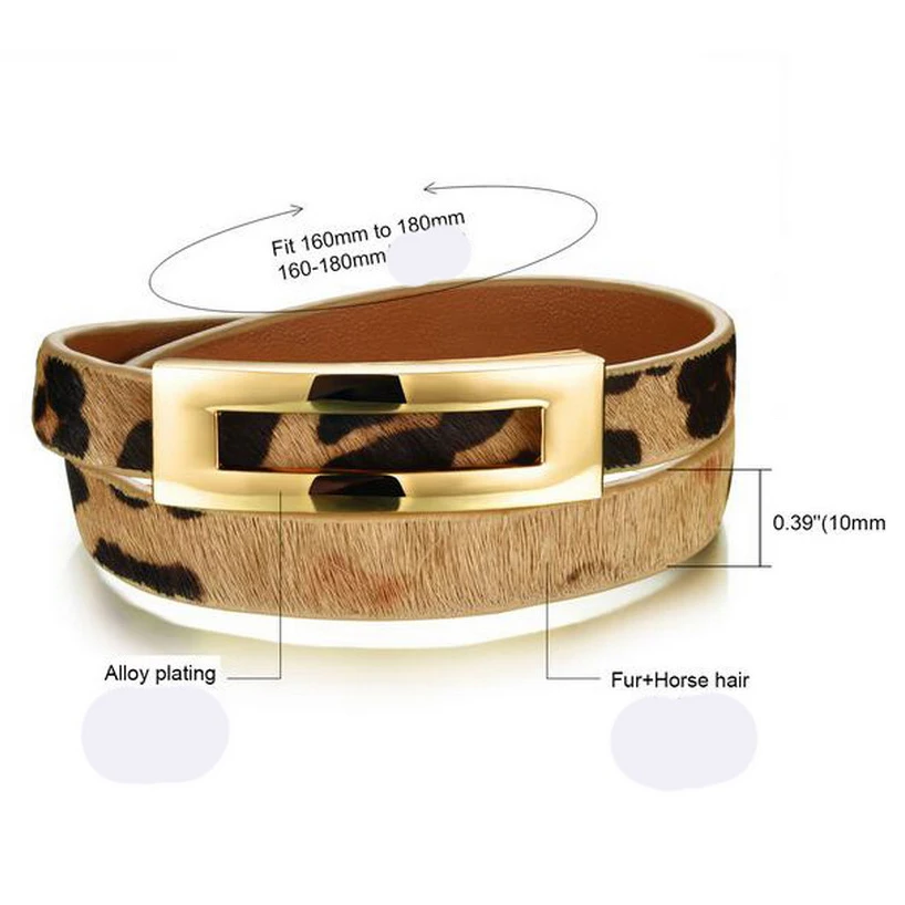 Woman Leather Wrap Bracelets Casual Leopard Color Double Layer Leather Women Sporty Jewelry Bracelet