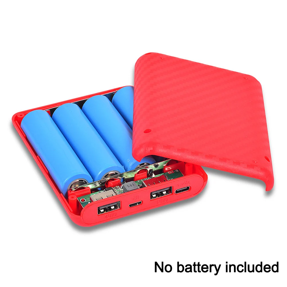1pc Battery Box Charger Shell 4 Slots Power Bank Housing Wit/ Dual USB Output/Input Port For Flat Head Batteries Without Battery
