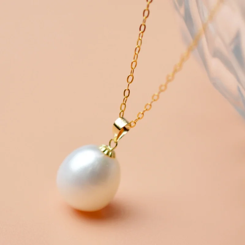 

Fine Jewelry Real 18K Gold Natural Freshwater Pearl Necklace pendant white pink purple send silver chain Genuine AU750 D221-1