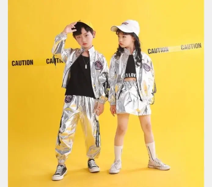 Conjunto de ropa de Jazz para niño y niña, traje de baile de Hip-hop, Color plateado, 1 Juego por lote