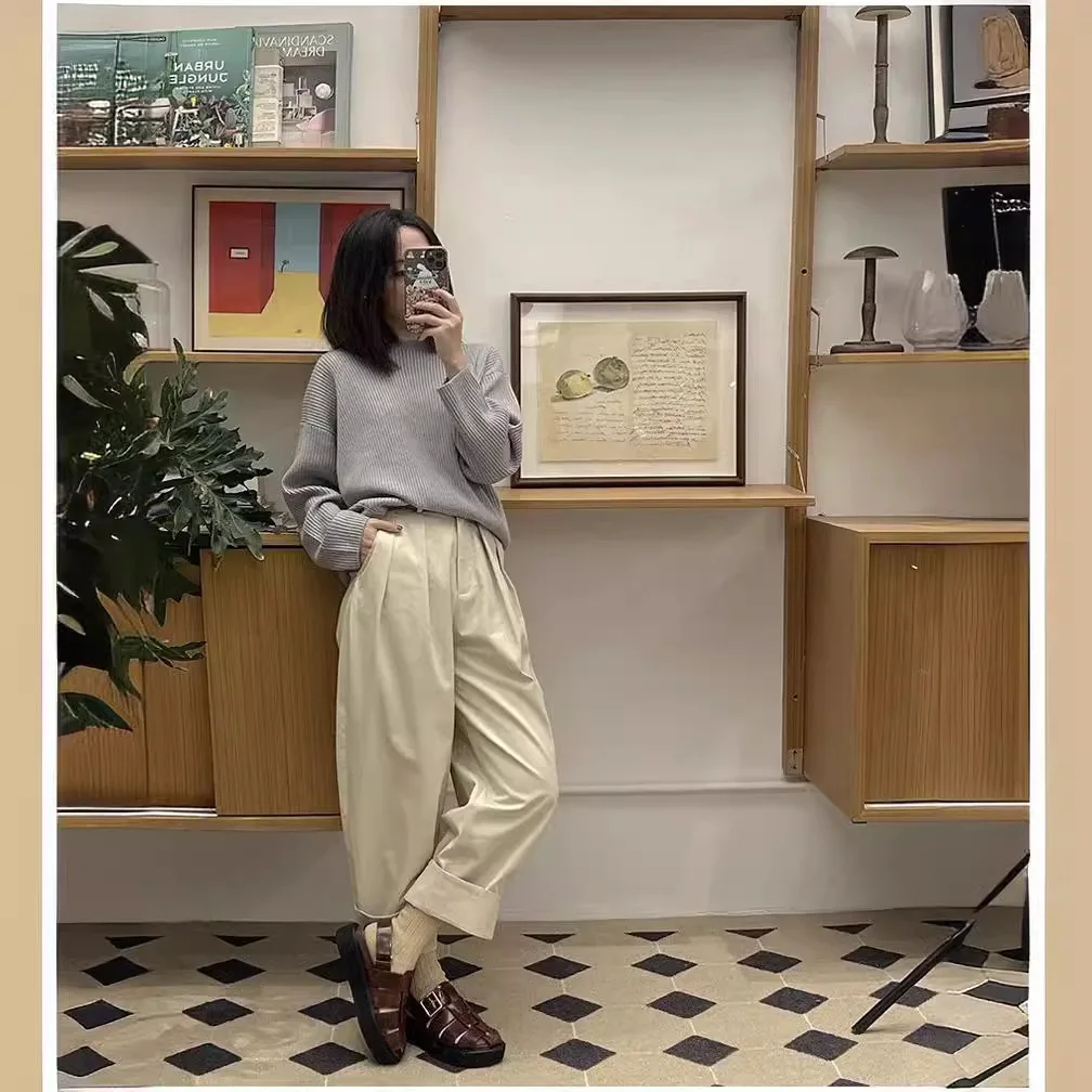 Dave&di 2025 Spring And Autumn New Long Pants Suit Pants High Waist Slim Look Haren Pants Casual Cocoon Black Radish Pants