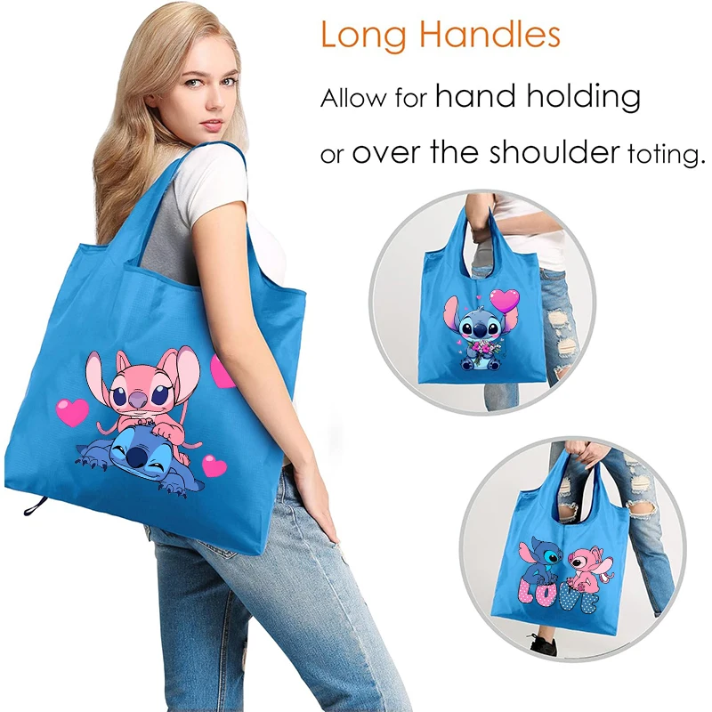 Disney Stitch Foldable Shopping Bags Men Women Anime Cartoon Fashion Handbag Male Female Portable Reusable Shoulder Bag Tote-bag