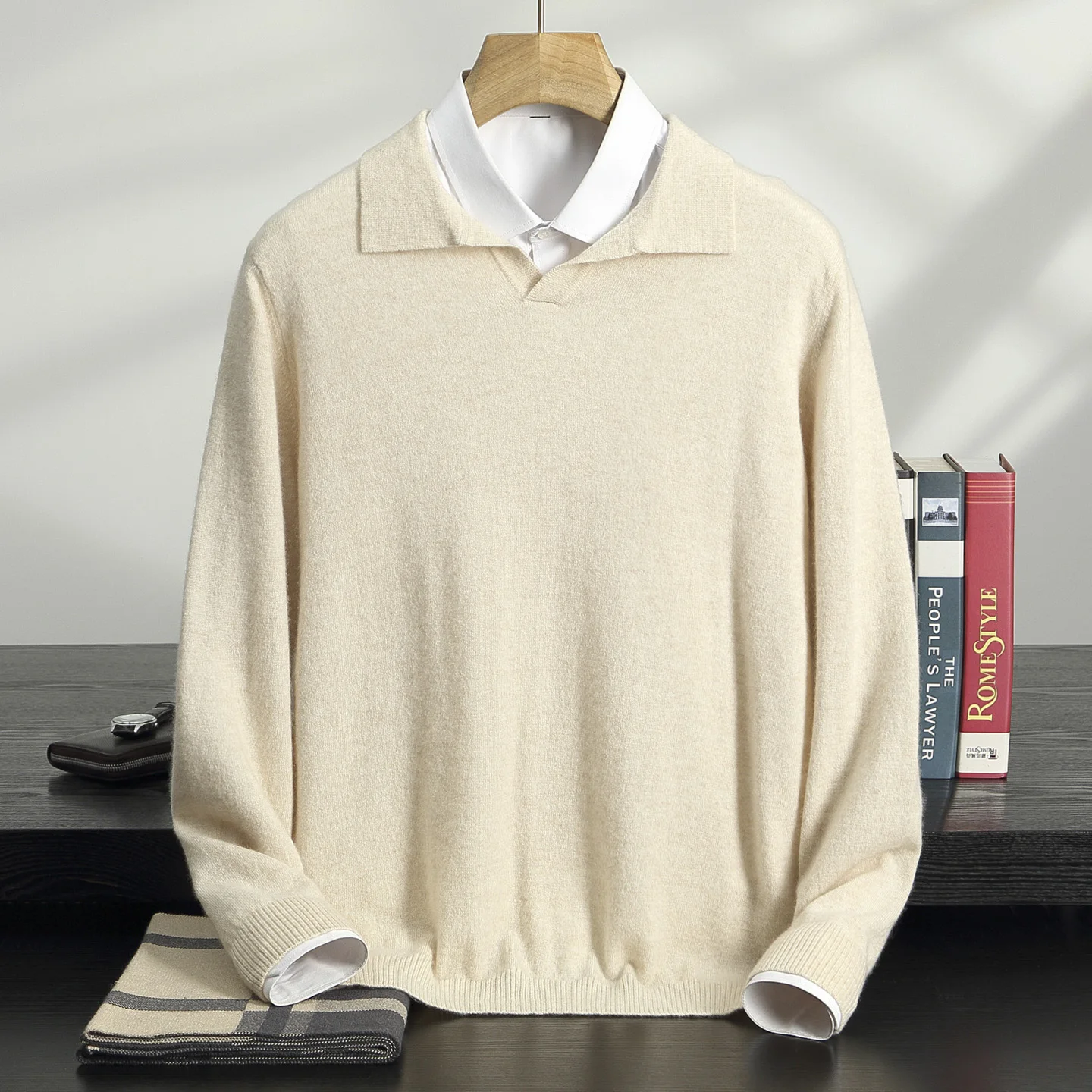 Jersey de manga larga con cuello en V para hombre, 100% de Cachemira, suéter de negocios a la moda, informal, cómodo, de punto suave, para otoño e invierno