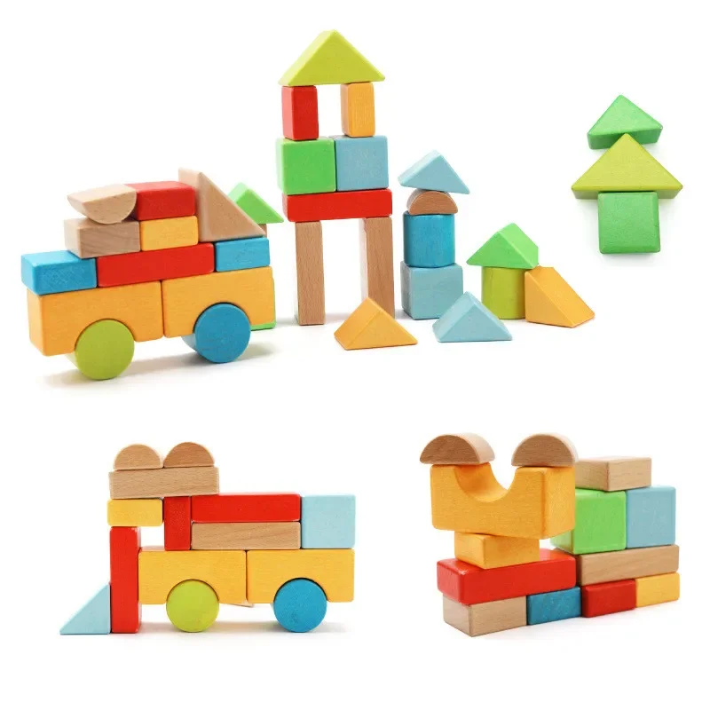 Décennie s de construction colorés en bois pour enfants, jouets éducatifs précoces, cadeau d'anniversaire pour bébé, grande particule, drôle, ensemble de 32 pièces