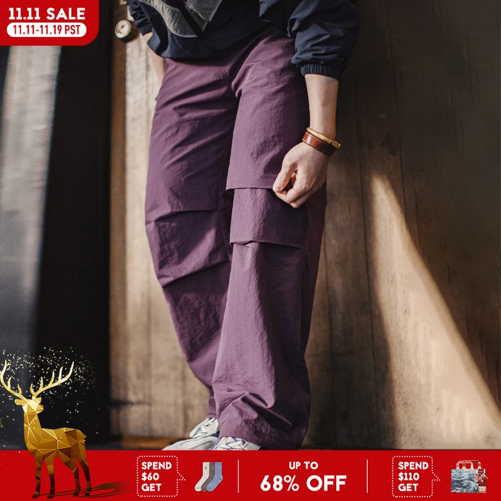 

Maden уличные морщинистые брюки десантника с тонкой эластичной резинкой на талии, повседневные прямые брюки для мужчин, весенне-осенние универсальные спортивные штаны