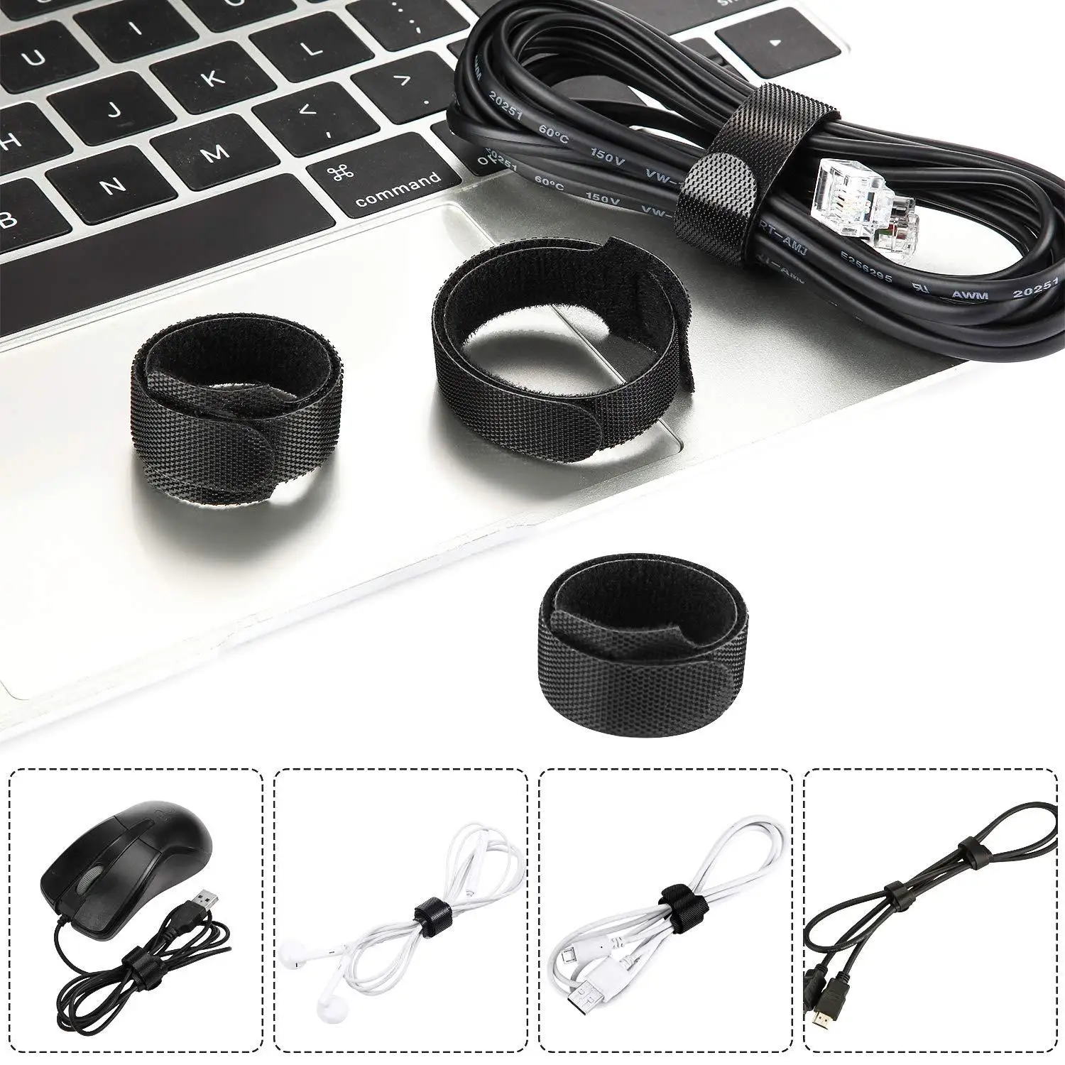 1M/3M/5M Nylon Cable Management Tape Earphone Mouse Cord Protector USB Cable Organizer Wire Winder Data Cable Accessories